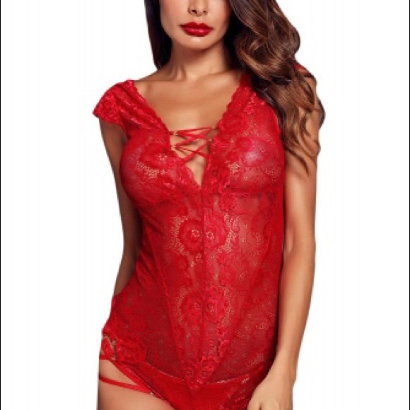 Sexy  Red Lace Teddy Lingerie - Picture 4 of 7